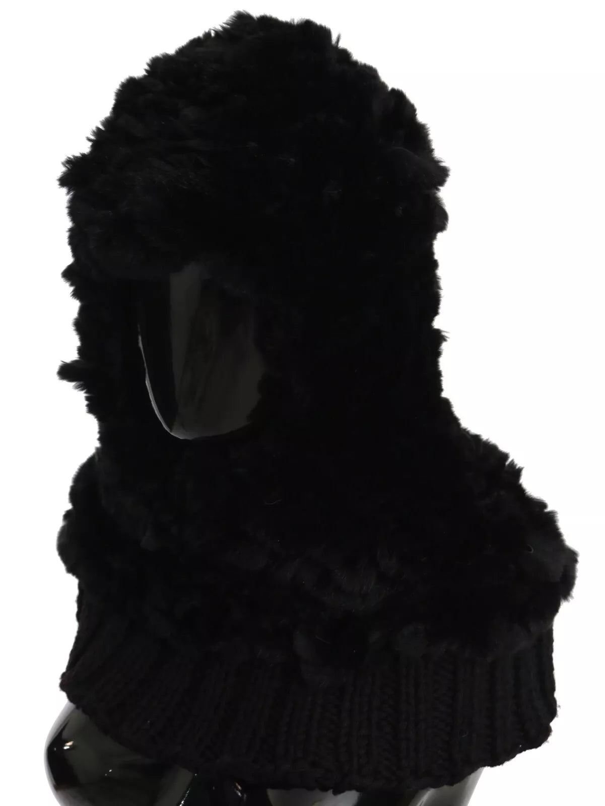 Black Silver Fox Fur Cashmere Hooded Scarf