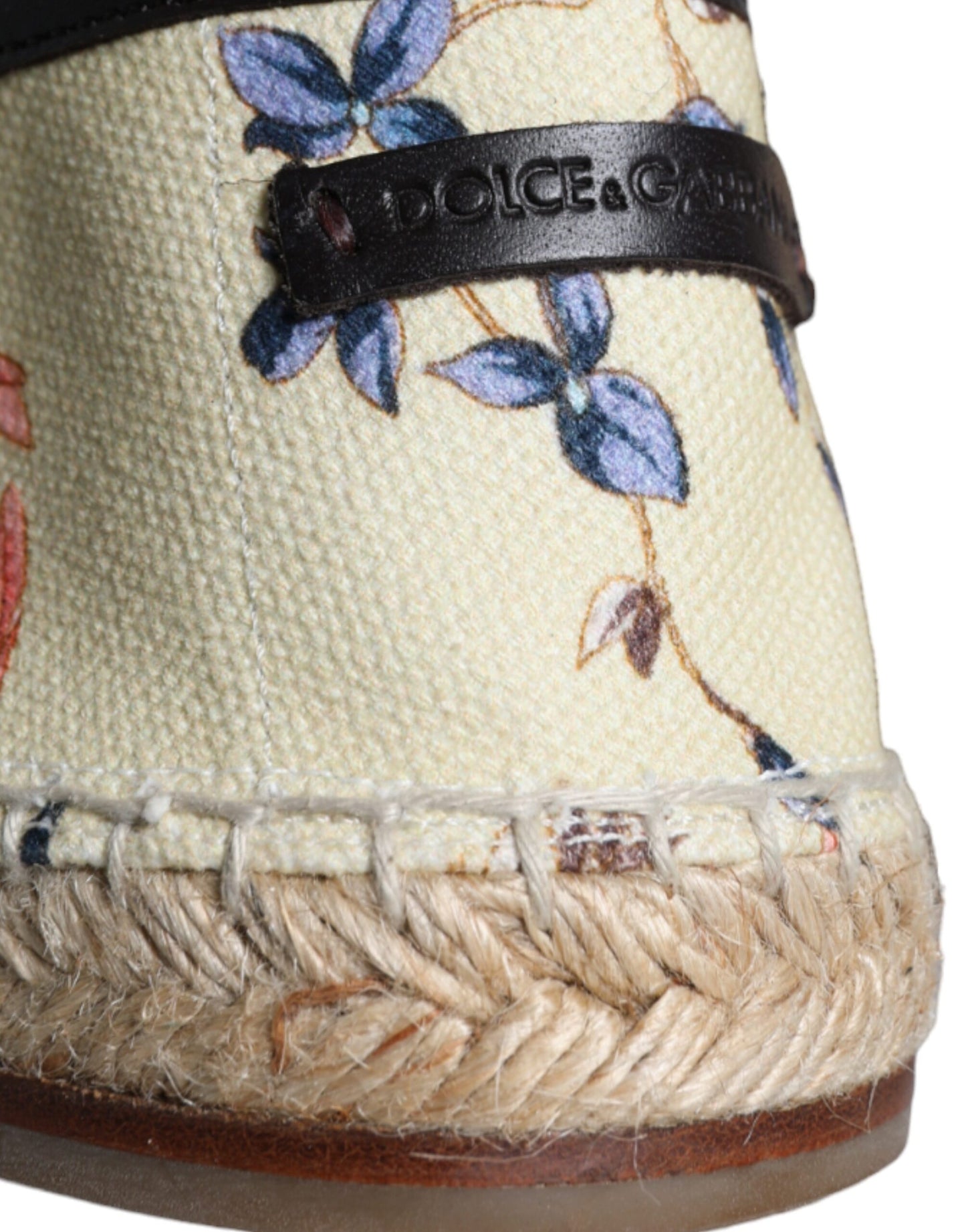 Beige Floral Canvas Espadrilles Slip On Shoes