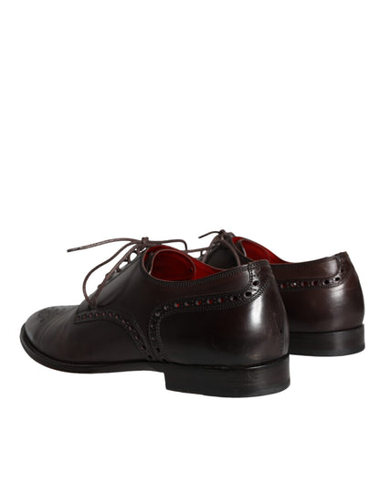 Brown Calfskin Leather Lace Up Oxford Shoes