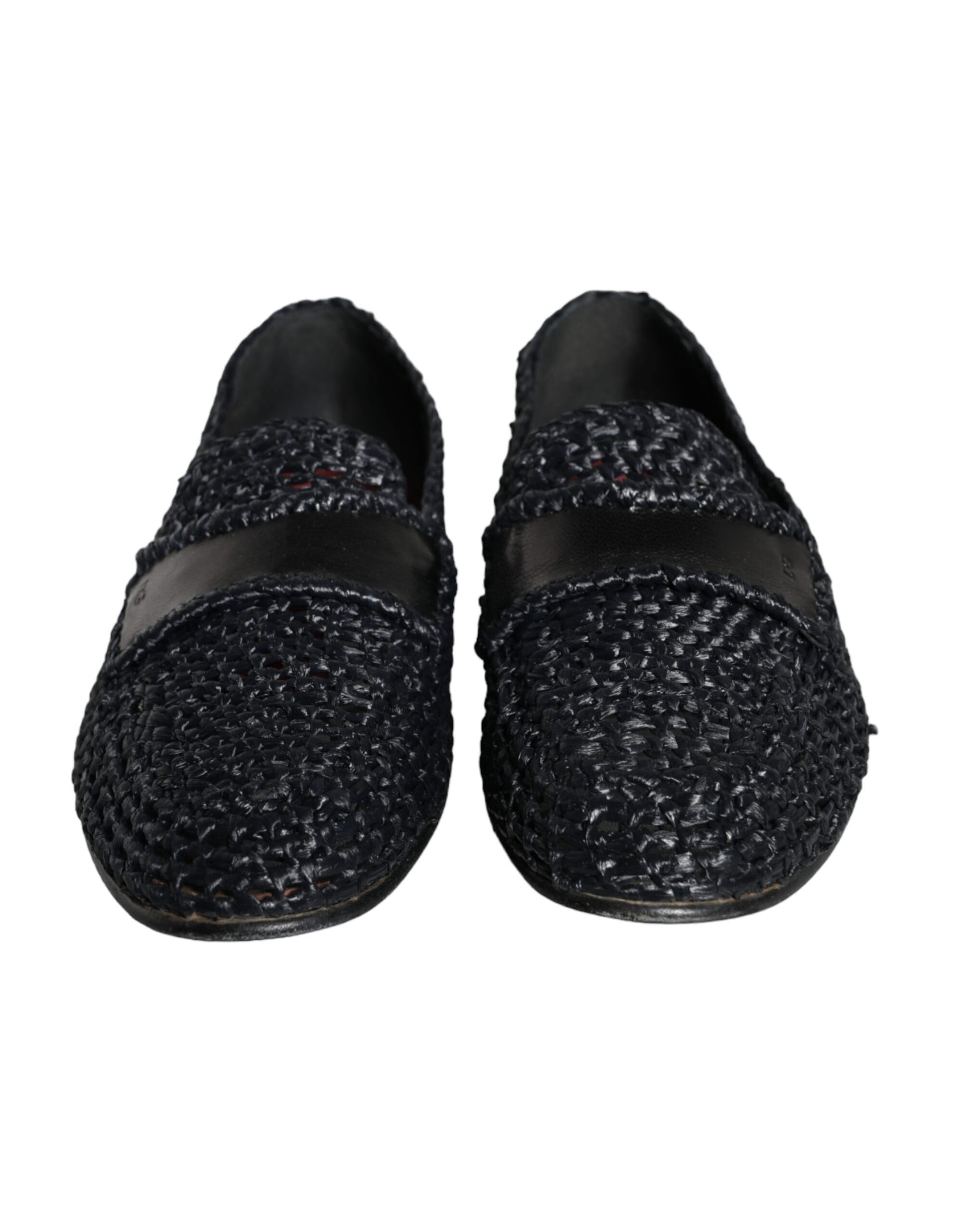 Black Woven Raffia Slip On Loafers Men Shoes