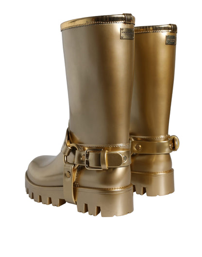 Metallic Gold Rubber PVC Rain Boots Shoes