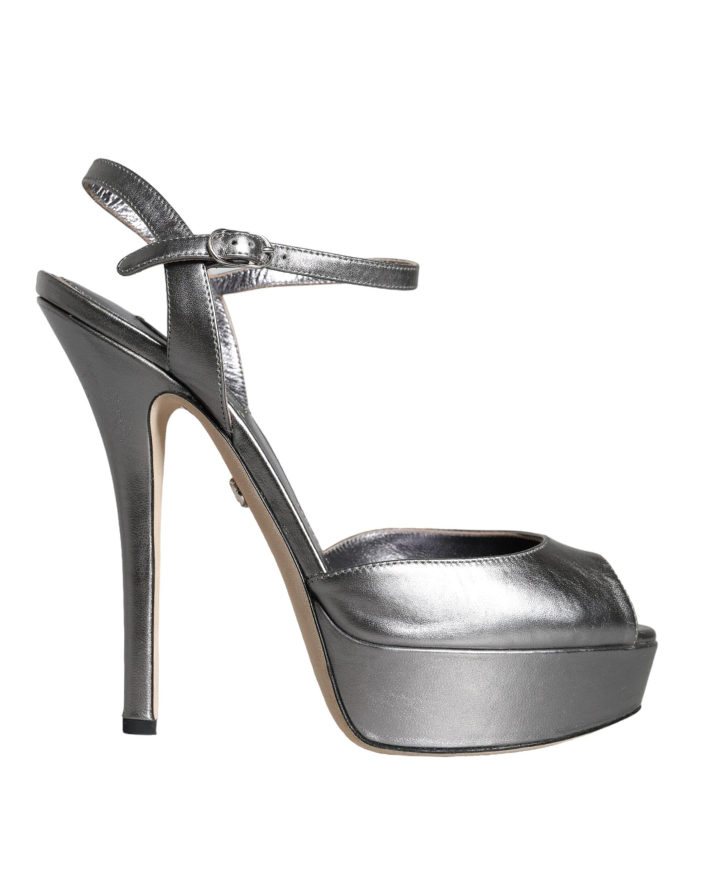 Metallic Silver Leather Keira Platform Sandals Shoes