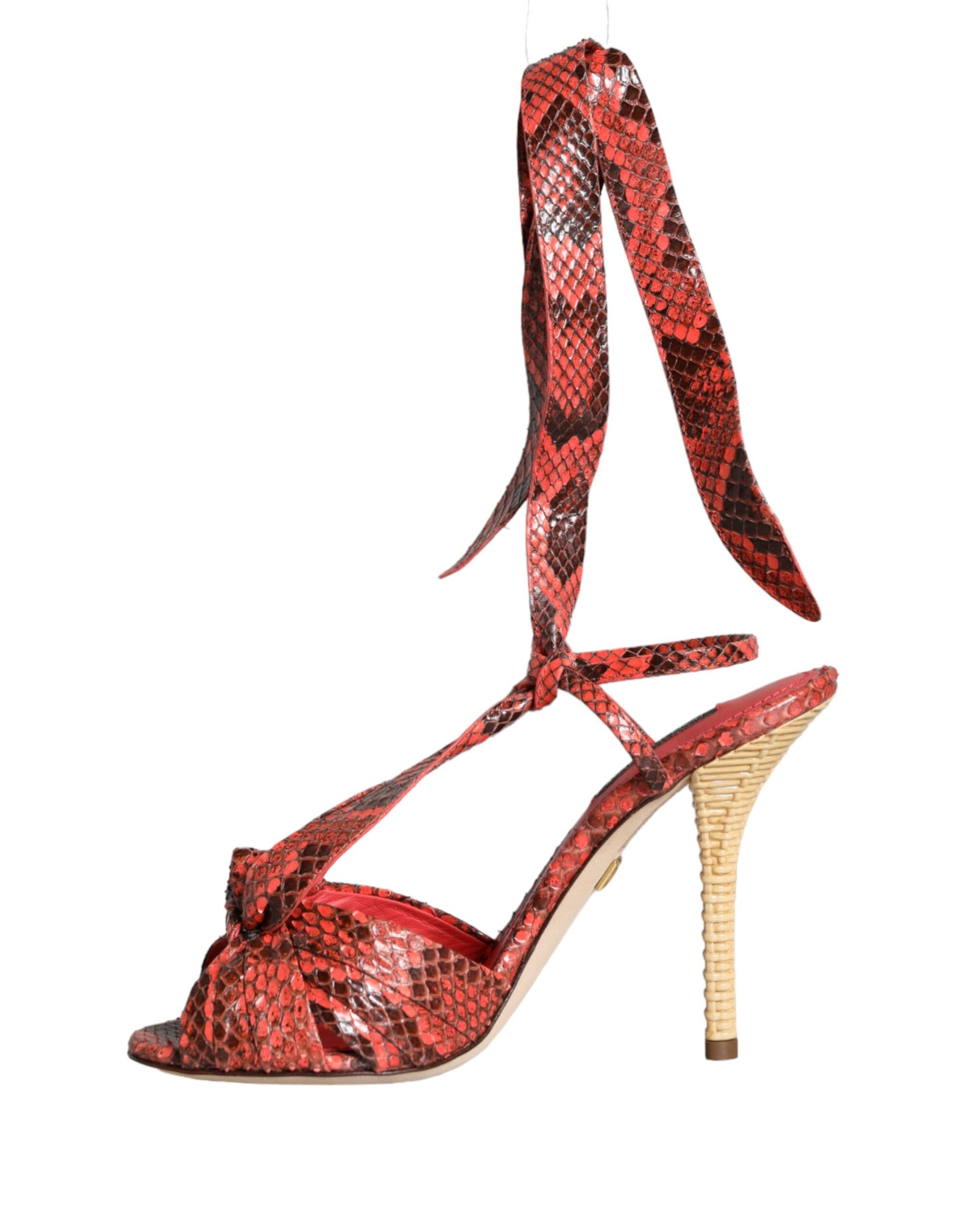 Coral Exotic Leather Heels Sandals Shoes