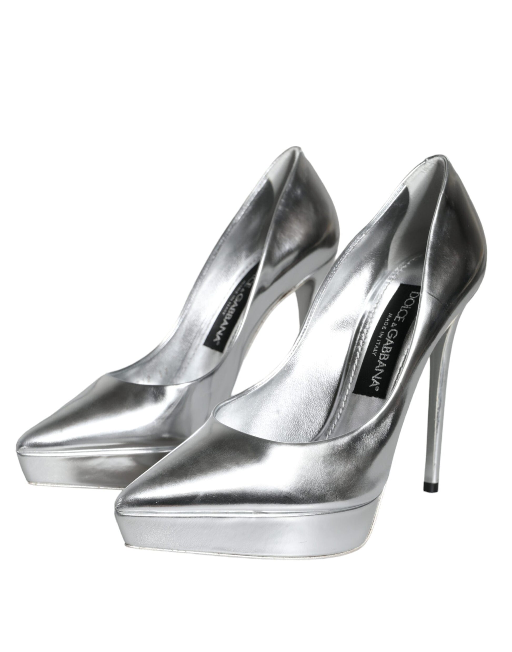 Silver Leather Platform Heels Pumps Shoes