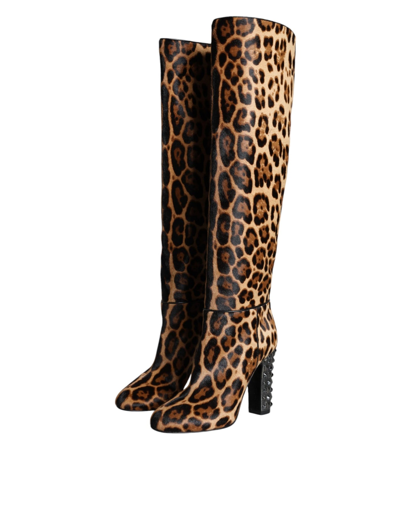 Beige Black Leopard Knee High Boots Shoes