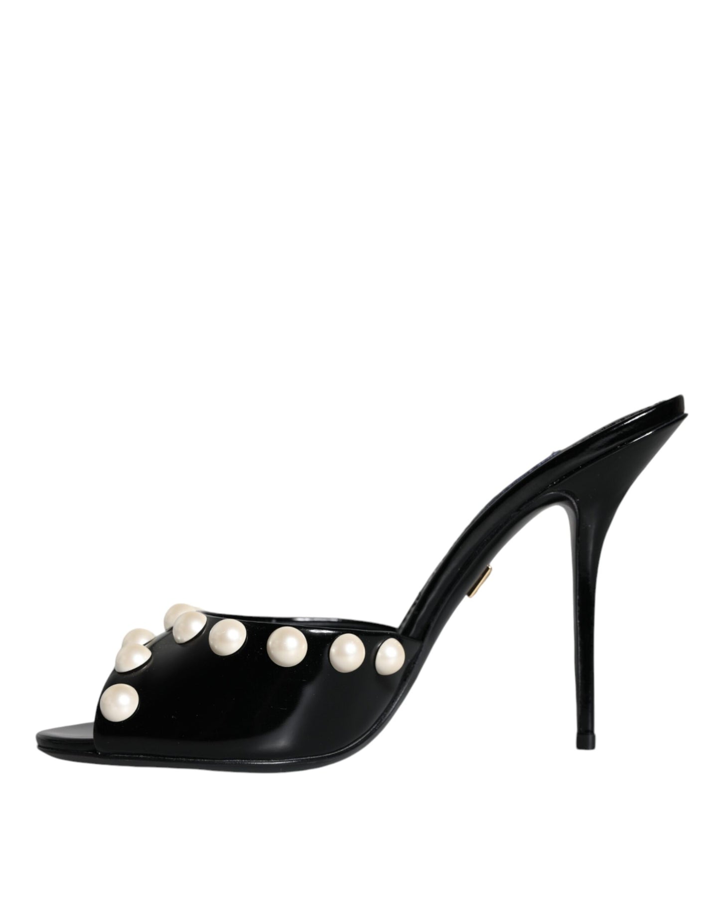 Black Leather Pearls Slides Sandals Shoes