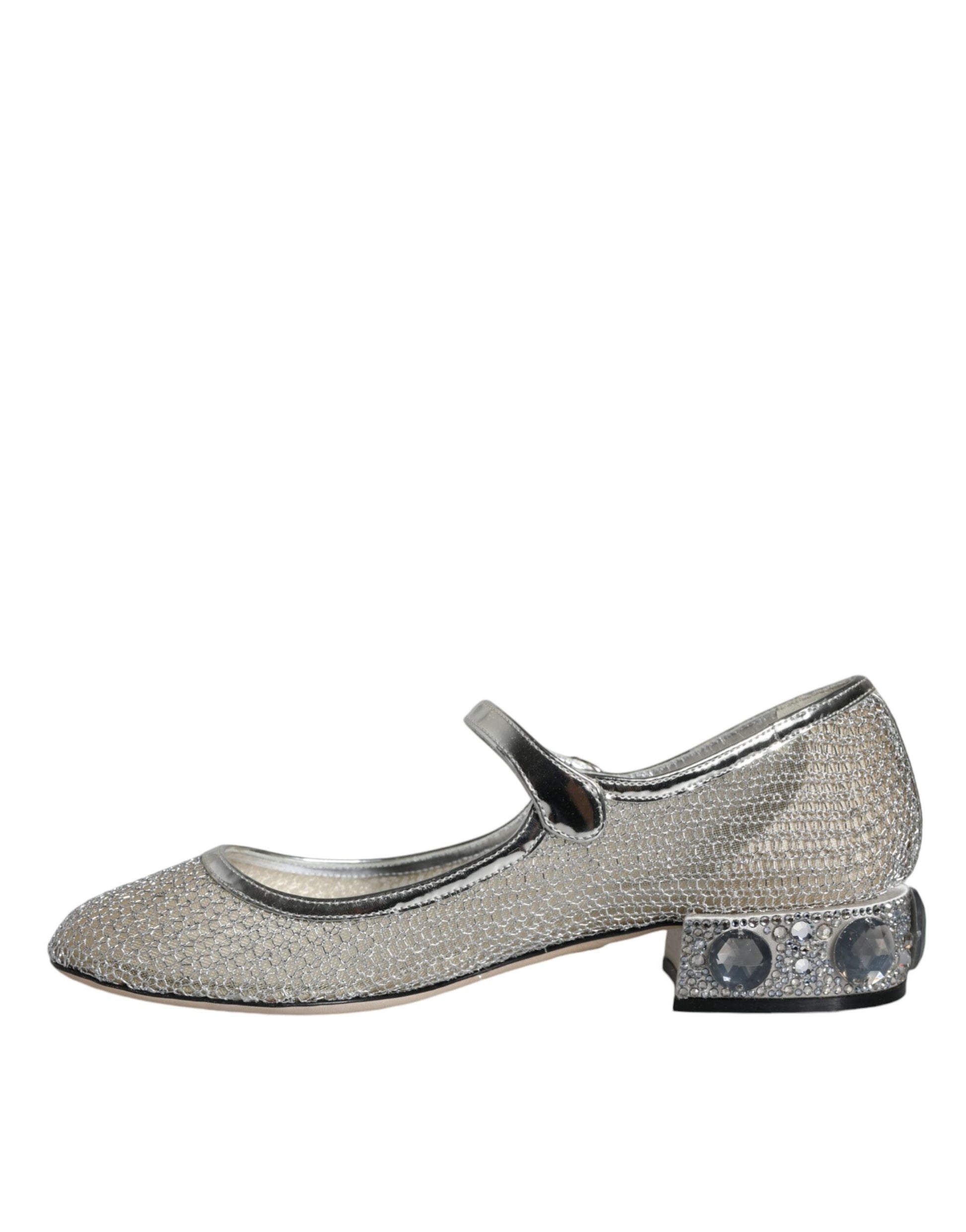 Silver Mesh Crystal Mary Jane Pumps Shoes