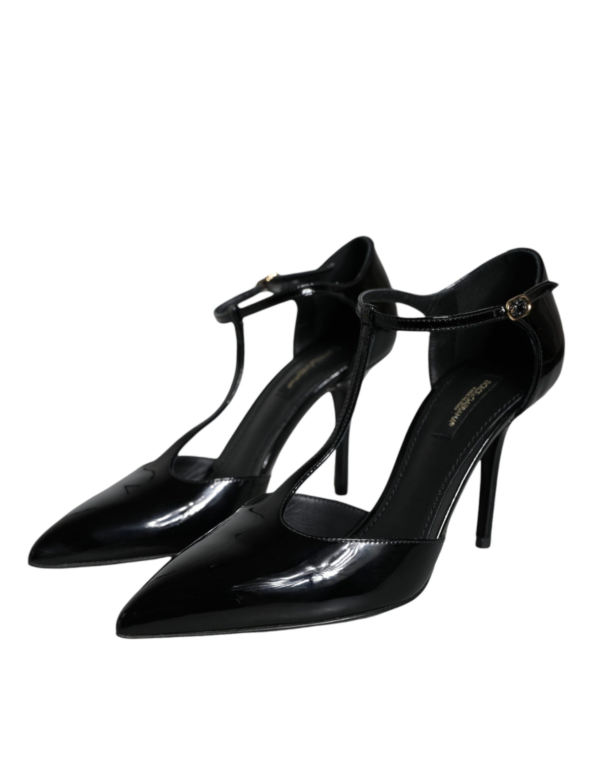 Black Patent Leather T-strap Heels Pumps Shoes