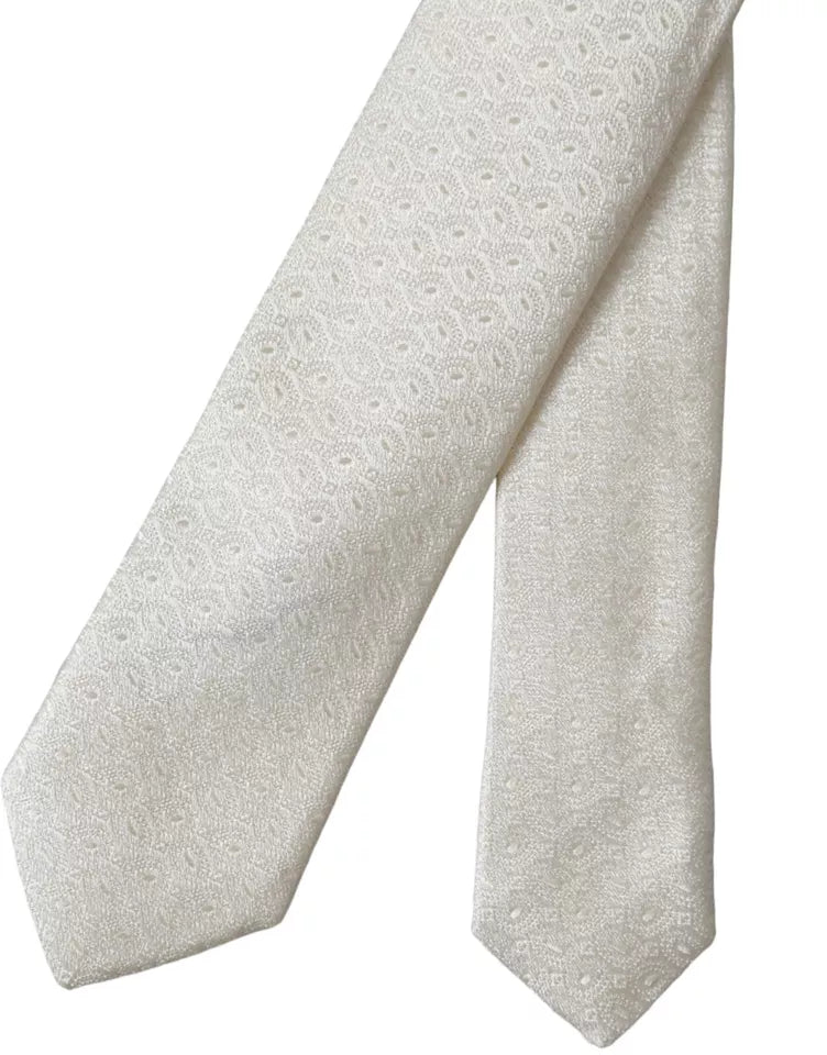 Off White Patterned Silk Adjustable Men Tie