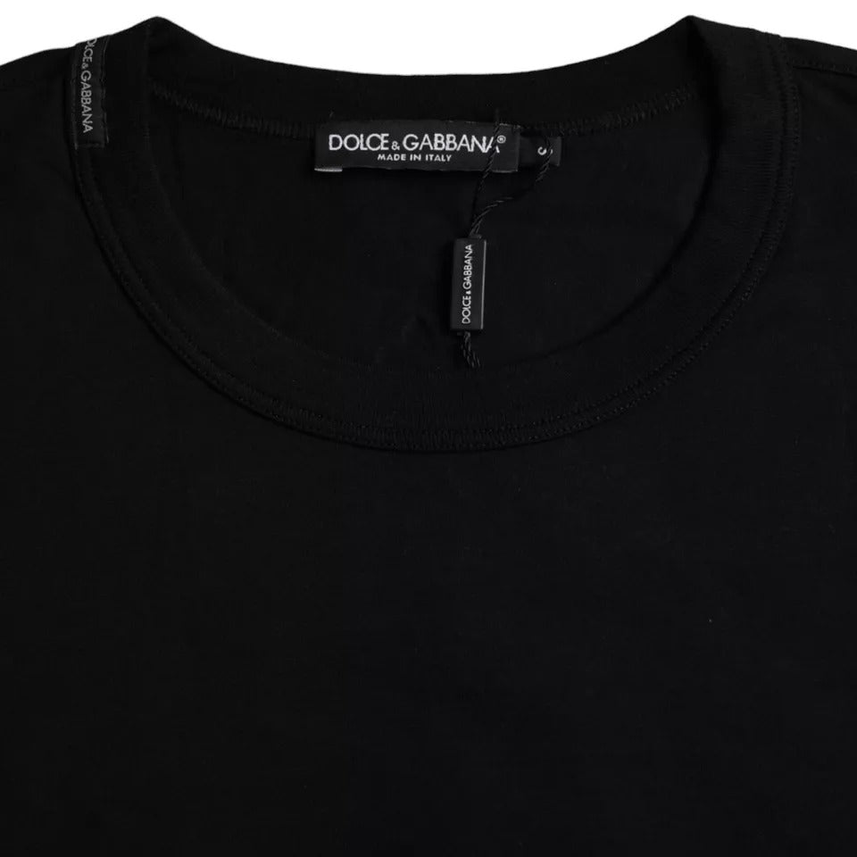 Black Logo Embossed Cotton Crew Neck T-shirt