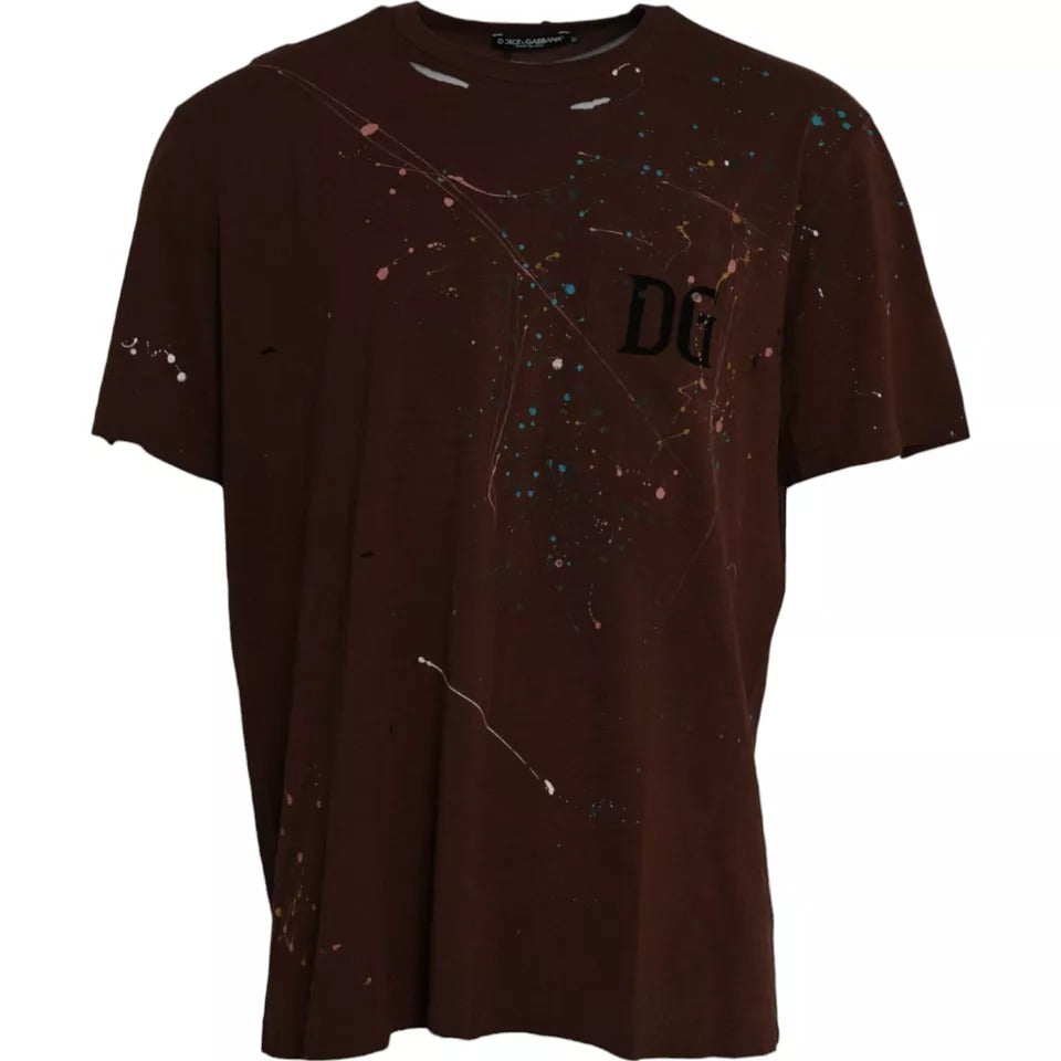 Brown Color Splash Cotton Crew Neck T-shirt