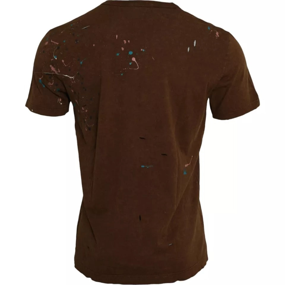 Brown Color Splash Cotton Crew Neck T-shirt