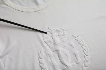 White Logo Embossed Cotton Crewneck T-shirt