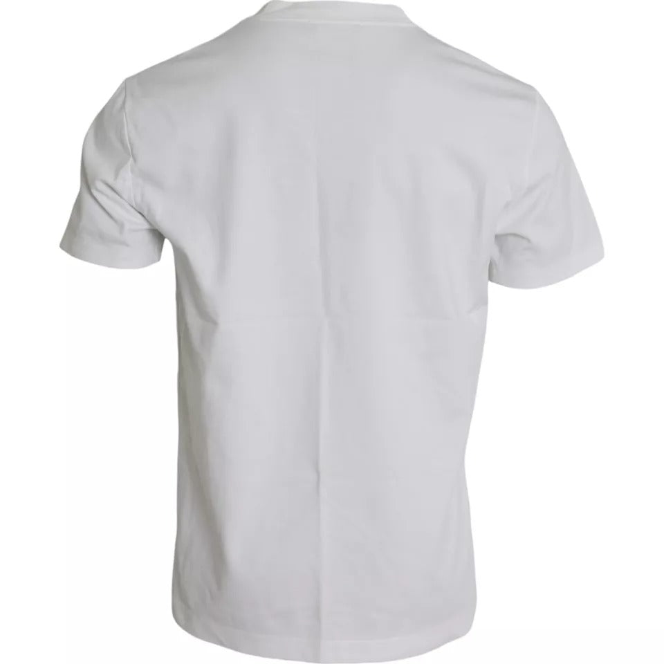 White Logo Round Neck Short Sleeves T-shirt