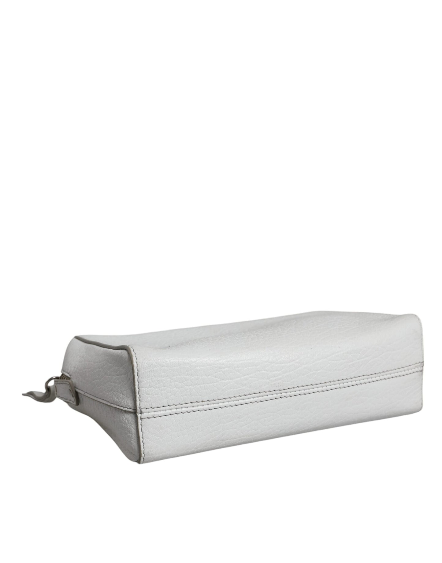 White Leather Large Pouch Zip Handbag Women Bag