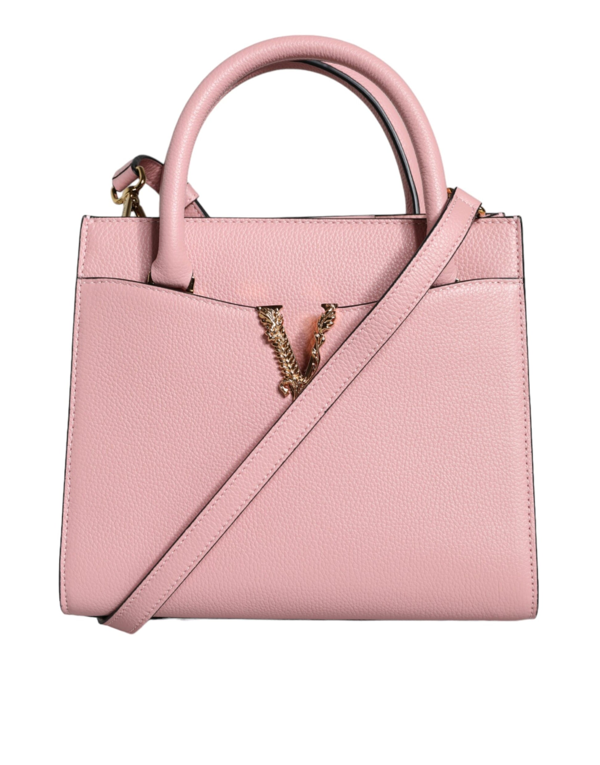 Pink Small Top Handle Grainy Calf Leather Crossbody Bag