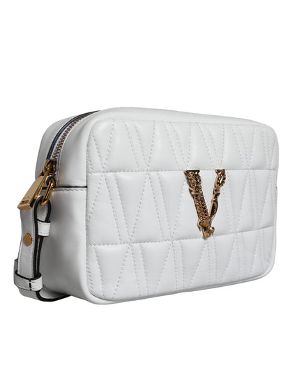 White Quilted Nappa Leather Crossbody Shoulder Bag