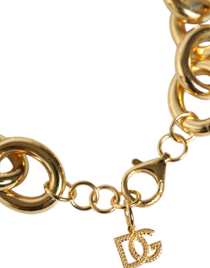 Gold Tone Brass Maxi Chain Lobster Clasp Logo Bracelet