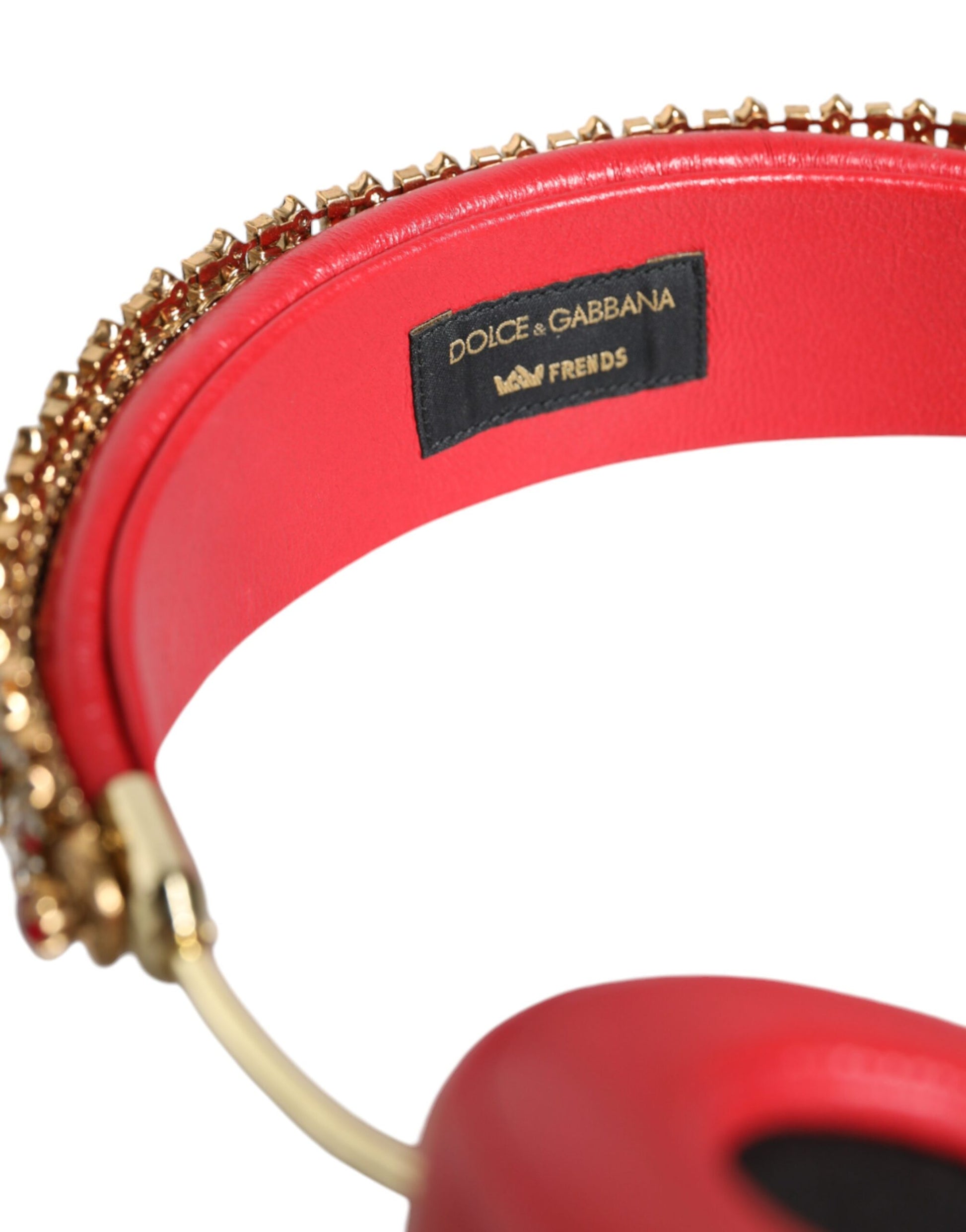 Red Nappa Leather Floral Crystal Headphone