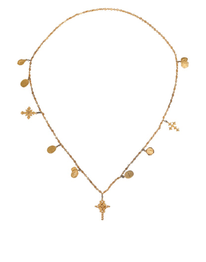 Gold Tone Brass Chain Religious Cross Pendant Necklace