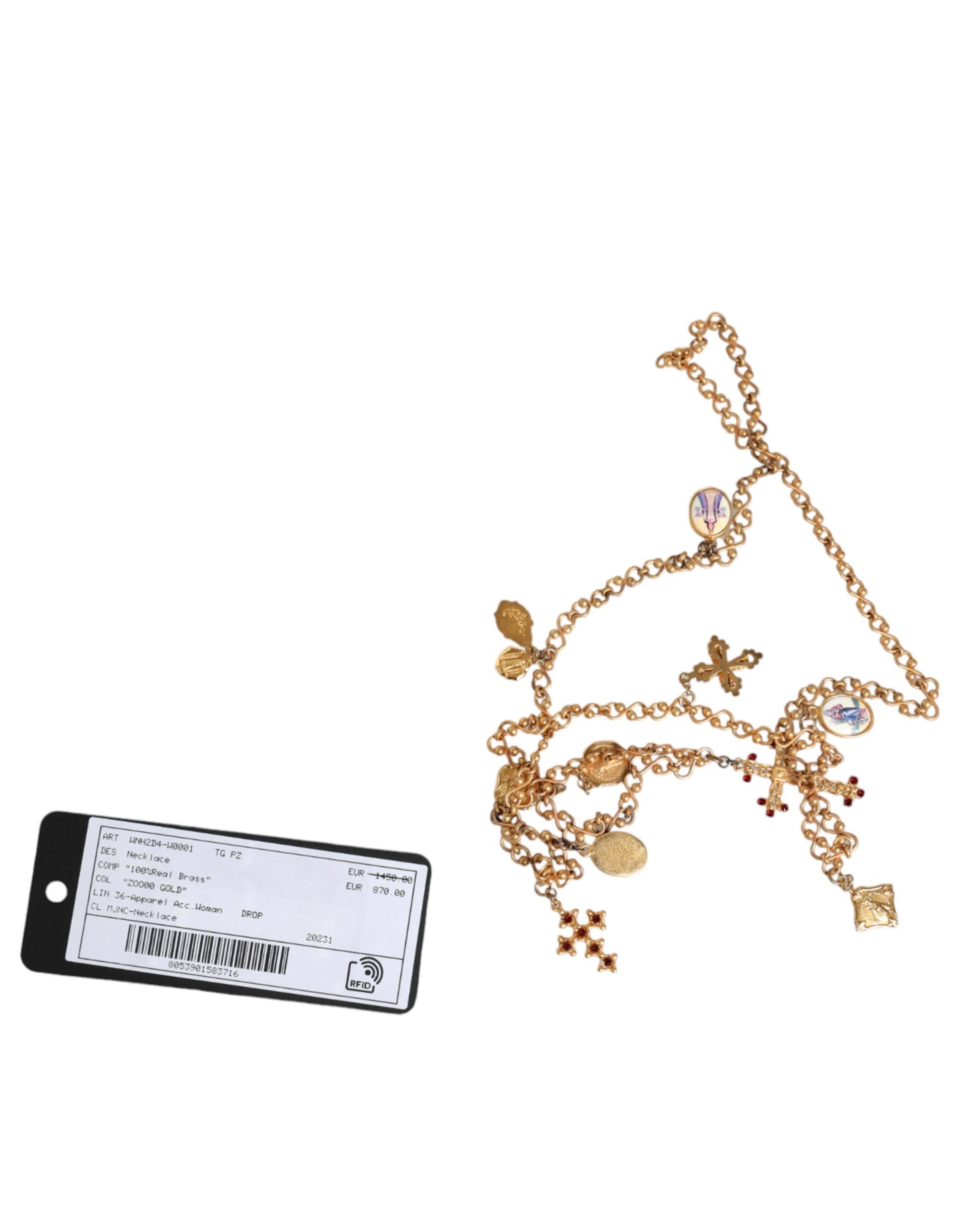 Gold Tone Brass Chain Religious Cross Pendant Necklace