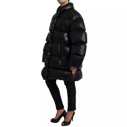 Black Puffer Quilted Full Zip Coat Jacket