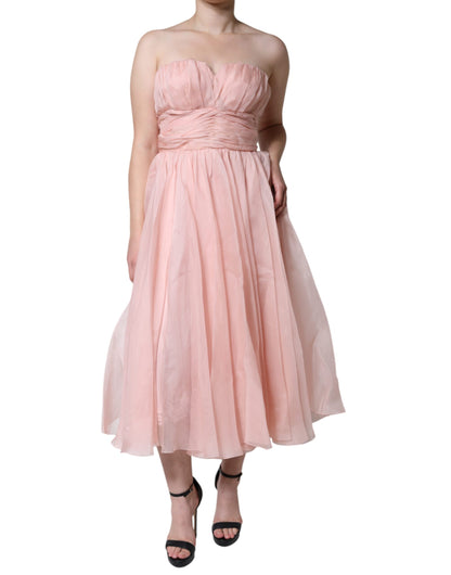 Pink Silk Strapless Maxi A-line Gown Dress