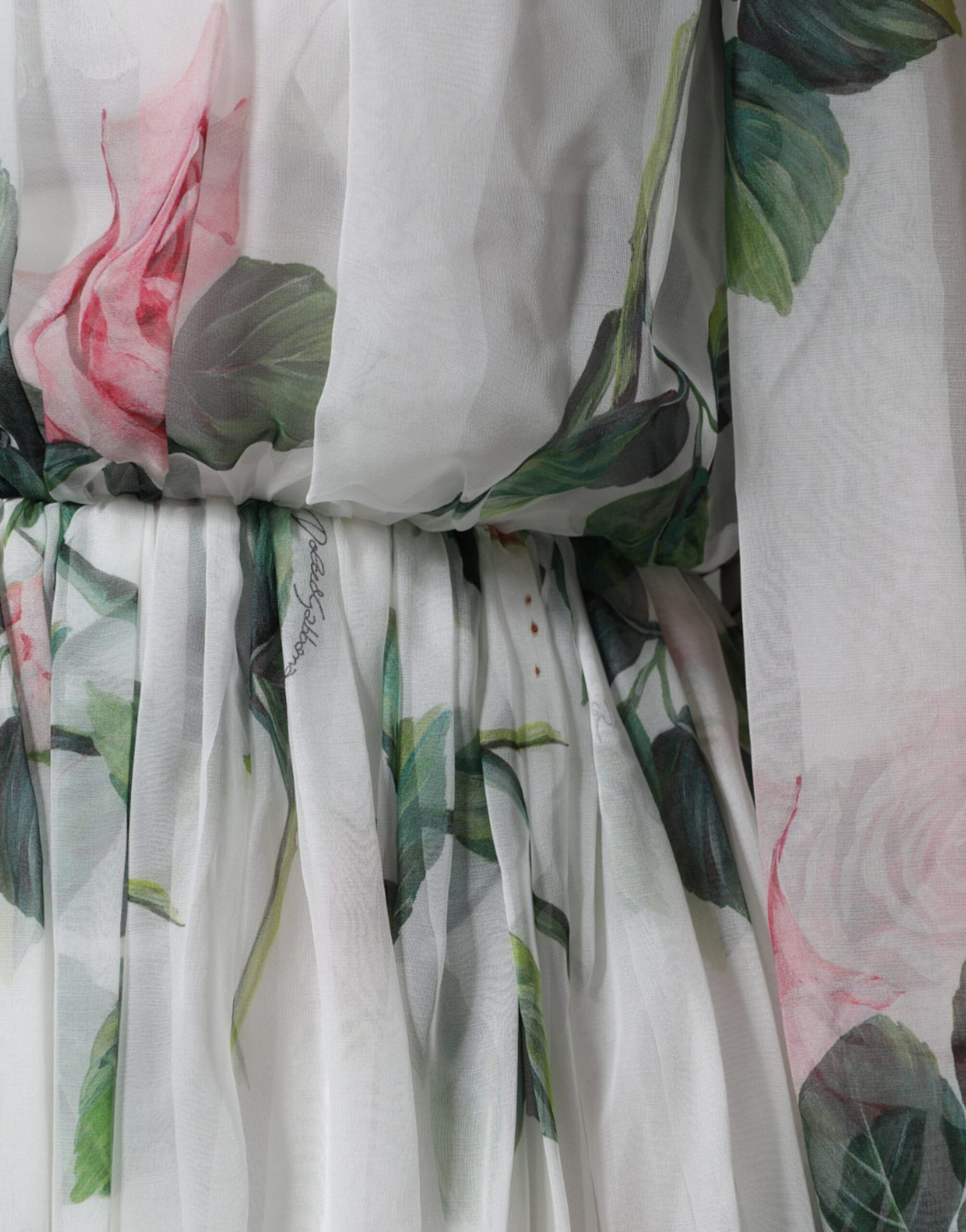 White Silk Floral Print Long Maxi Dress