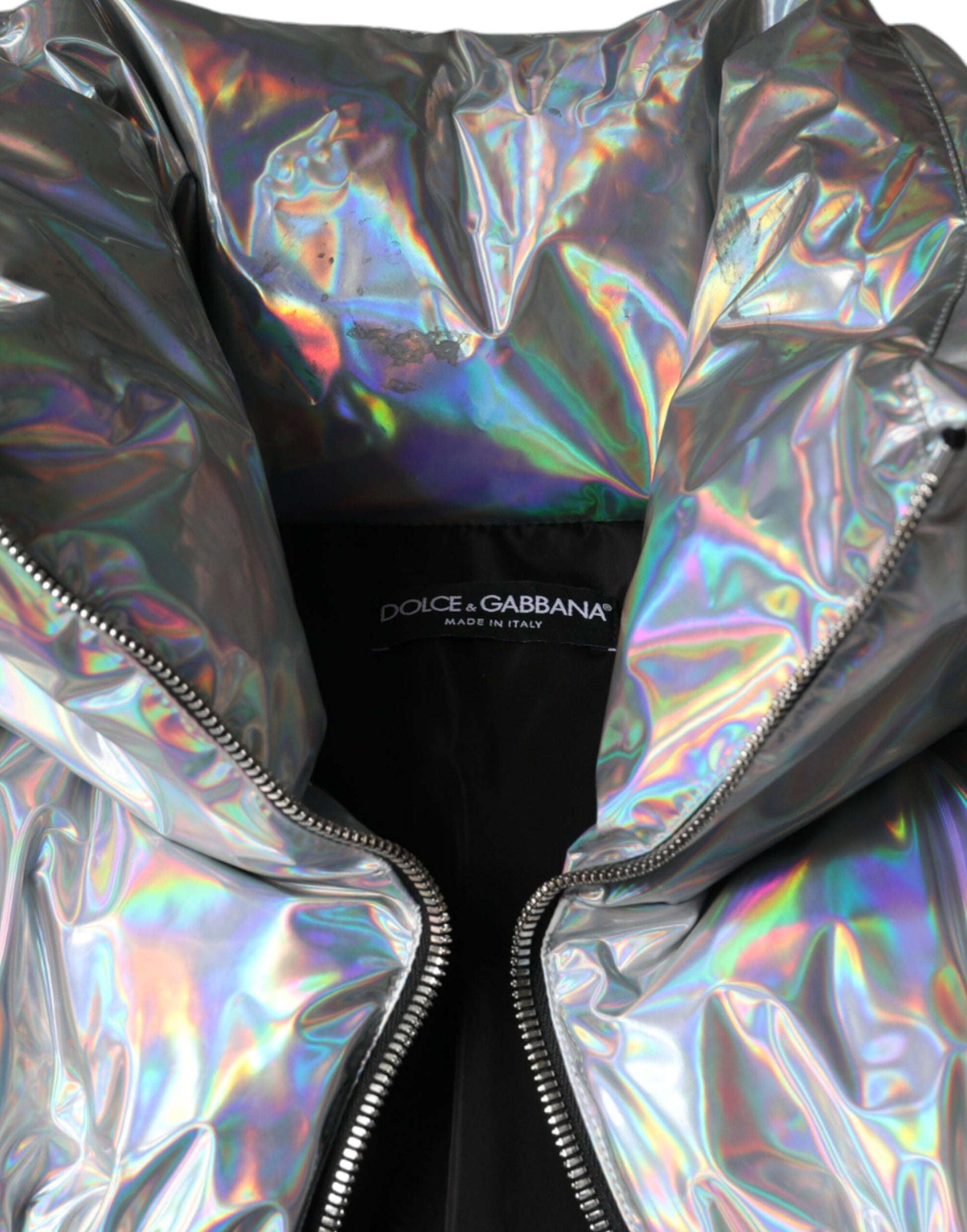 Silver Iridescent Puffer Full Zip Coat Jacket