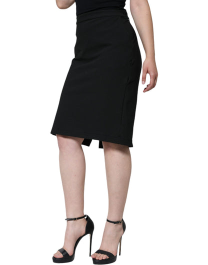 Black Straight Pencil Cut Knee Length Skirt