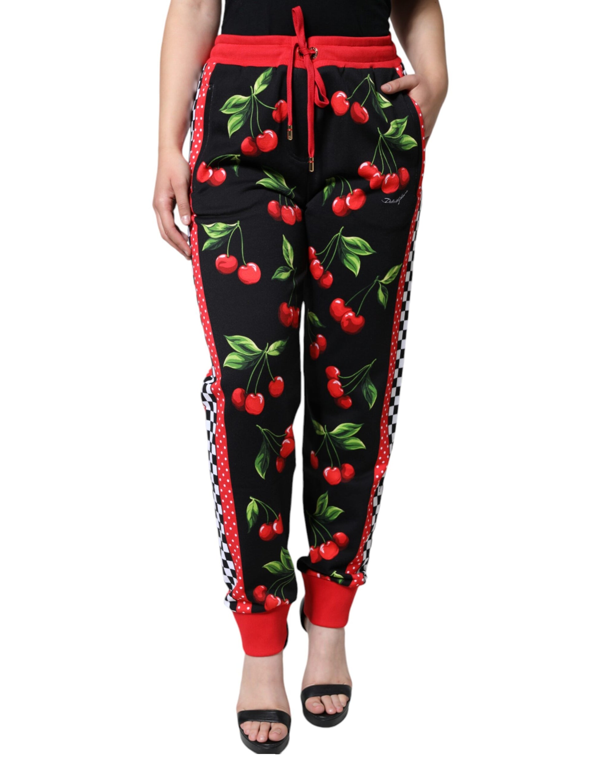 Black Red Cherry Mid Waist Jogger Pants