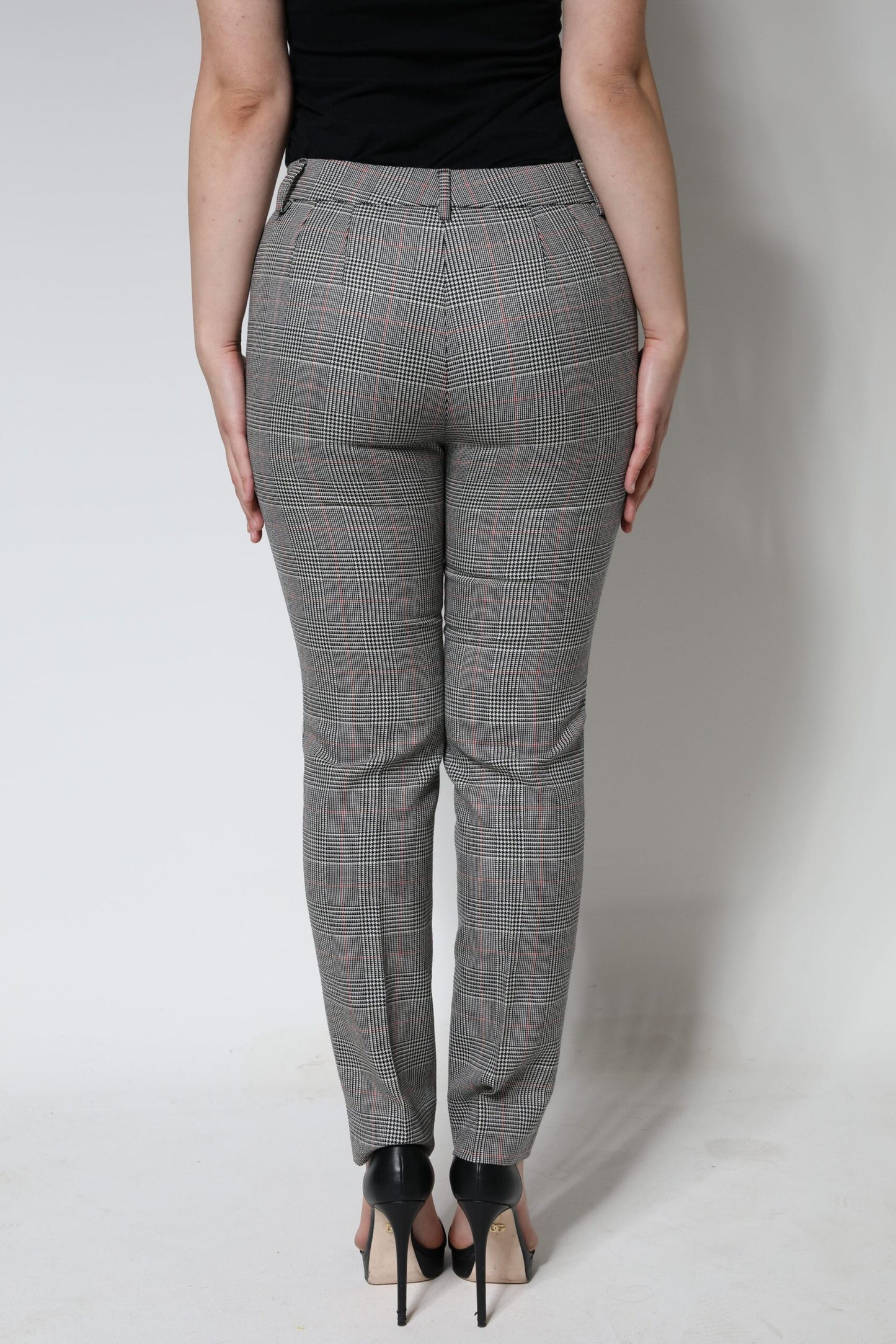 Gray Plaid Wool Mid Waist Women Tapered Pants