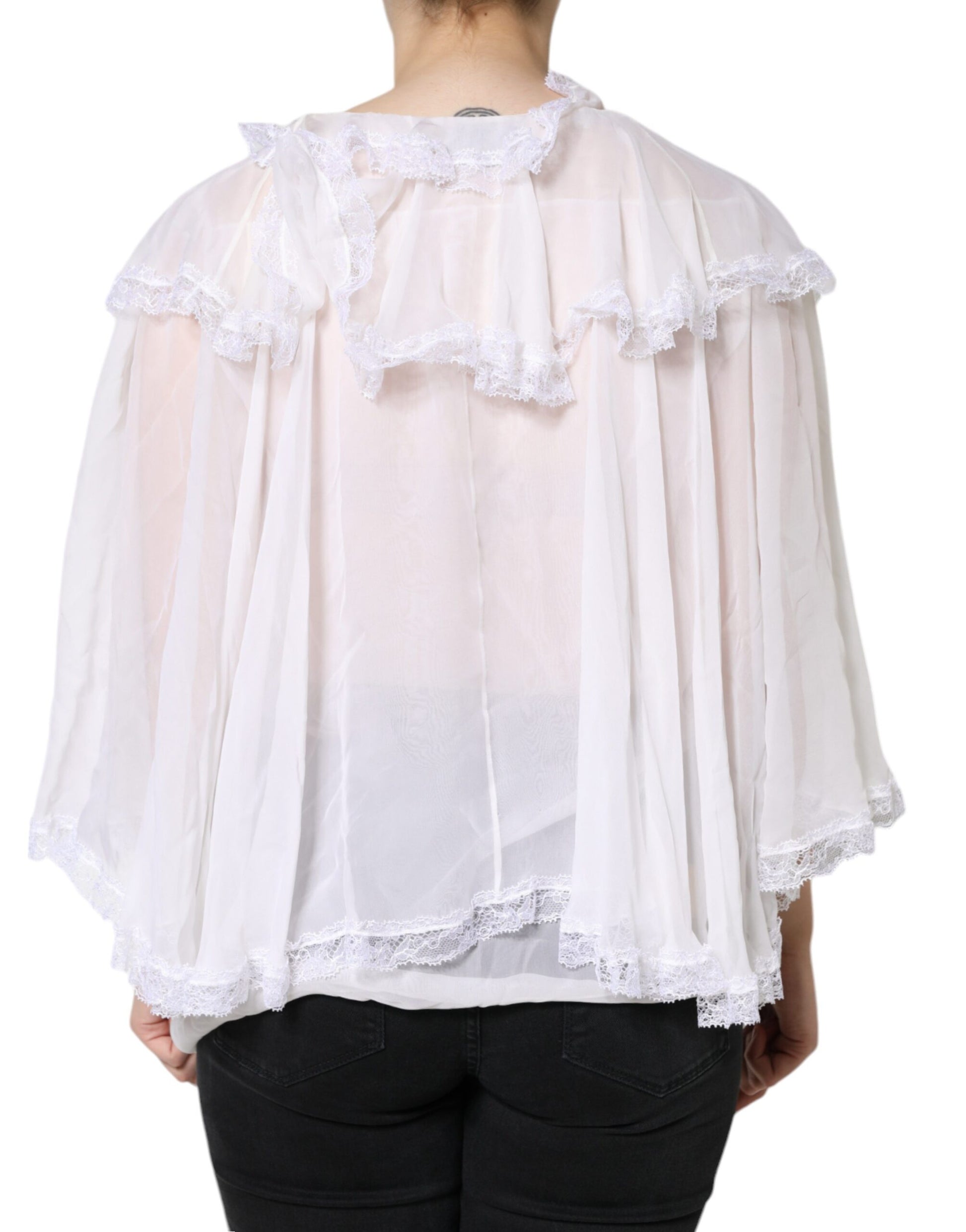 White Ruffles Lace Long Sleeve Blouse Top