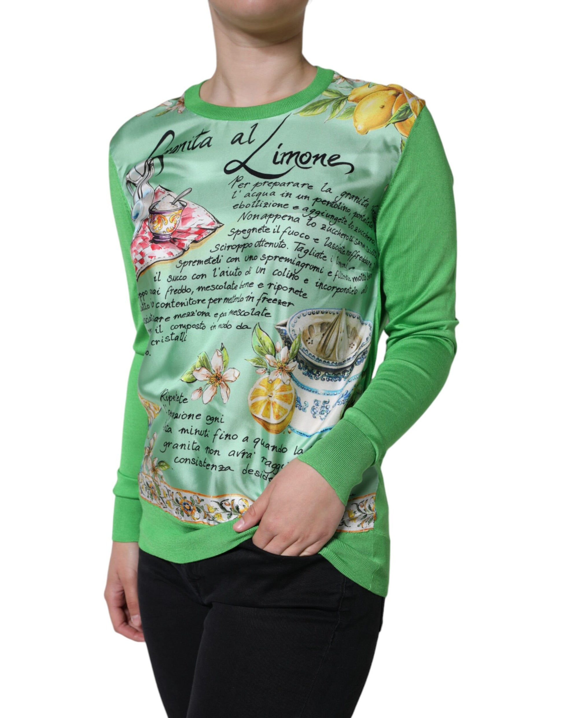 Green Silk Granita Al Limone Long Sleeves Sweater