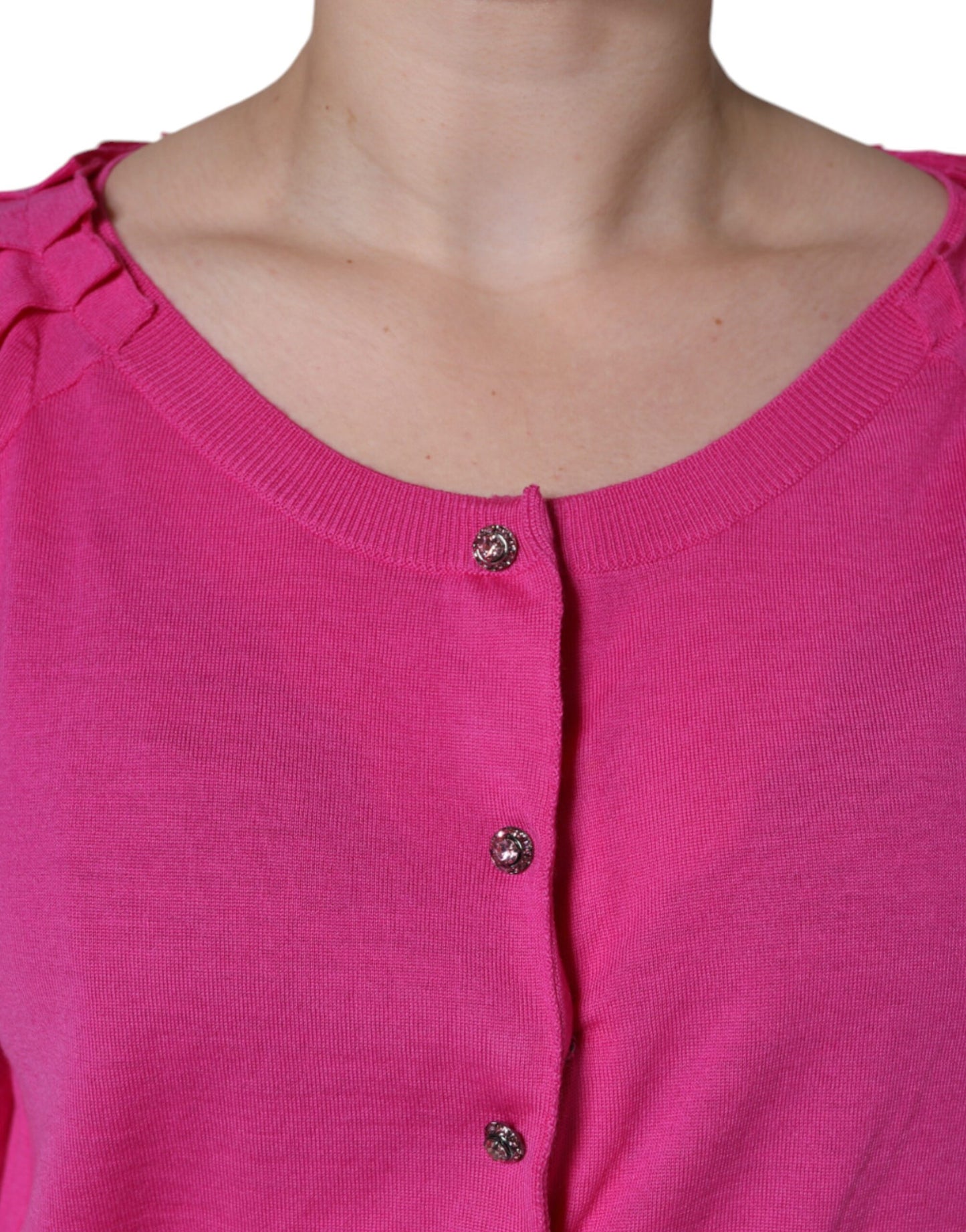 Pink Wool Button Down Short Sleeve Blouse Top