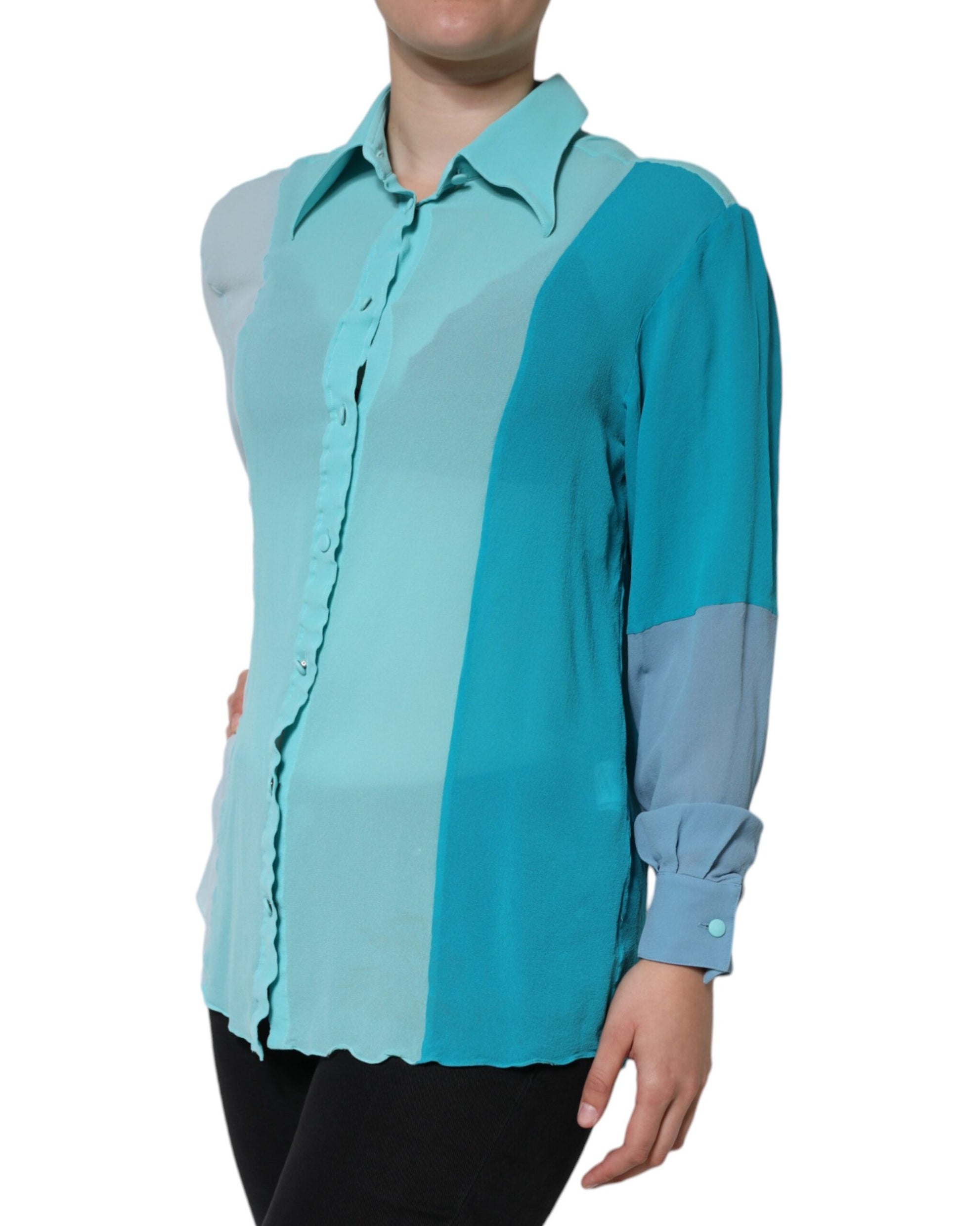 Multicolor Long Sleeve Button Blouse Top