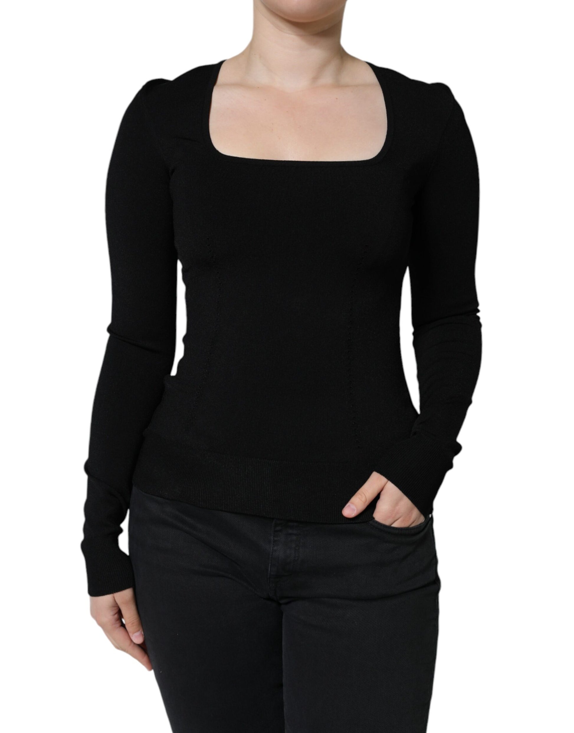 Black Long Sleeves Blouse Square Neck Top