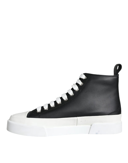 Black White Leather Mid Top Sneakers Shoes