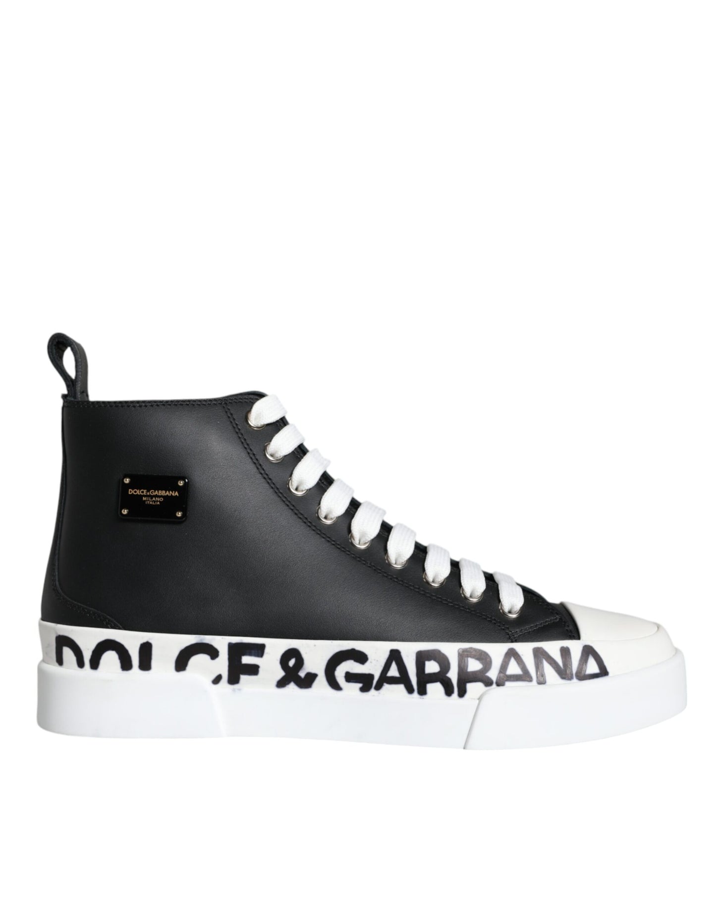 Black White Leather Mid Top Sneakers Shoes