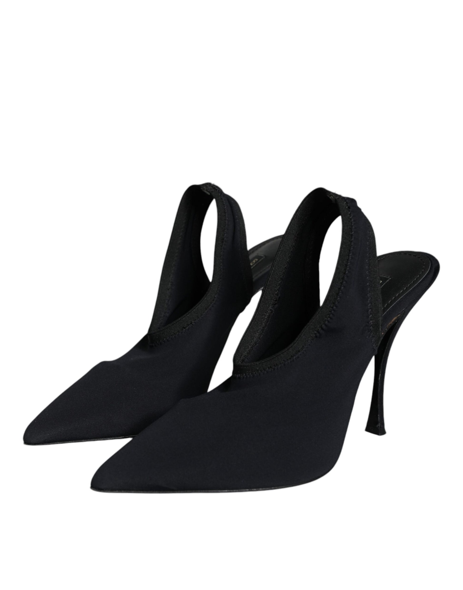 Black Jersey Stretch Heels Slingback Shoes