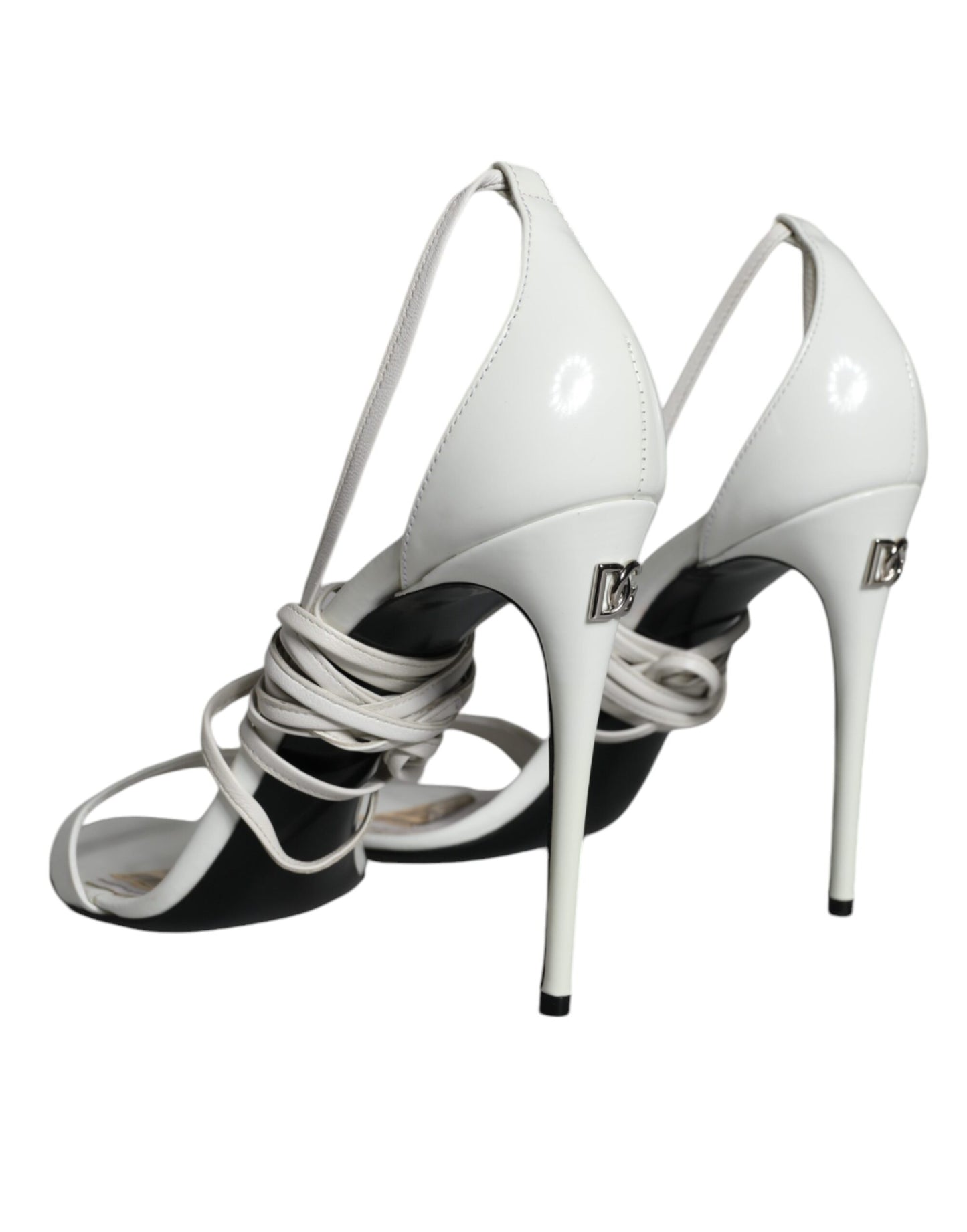 White Leather High Heels Sandals Shoes