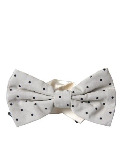 White Black Polka Dot Polyester Bow Tie Men