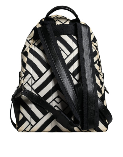 Black White Nylon Leather Travel Back Pack Bag