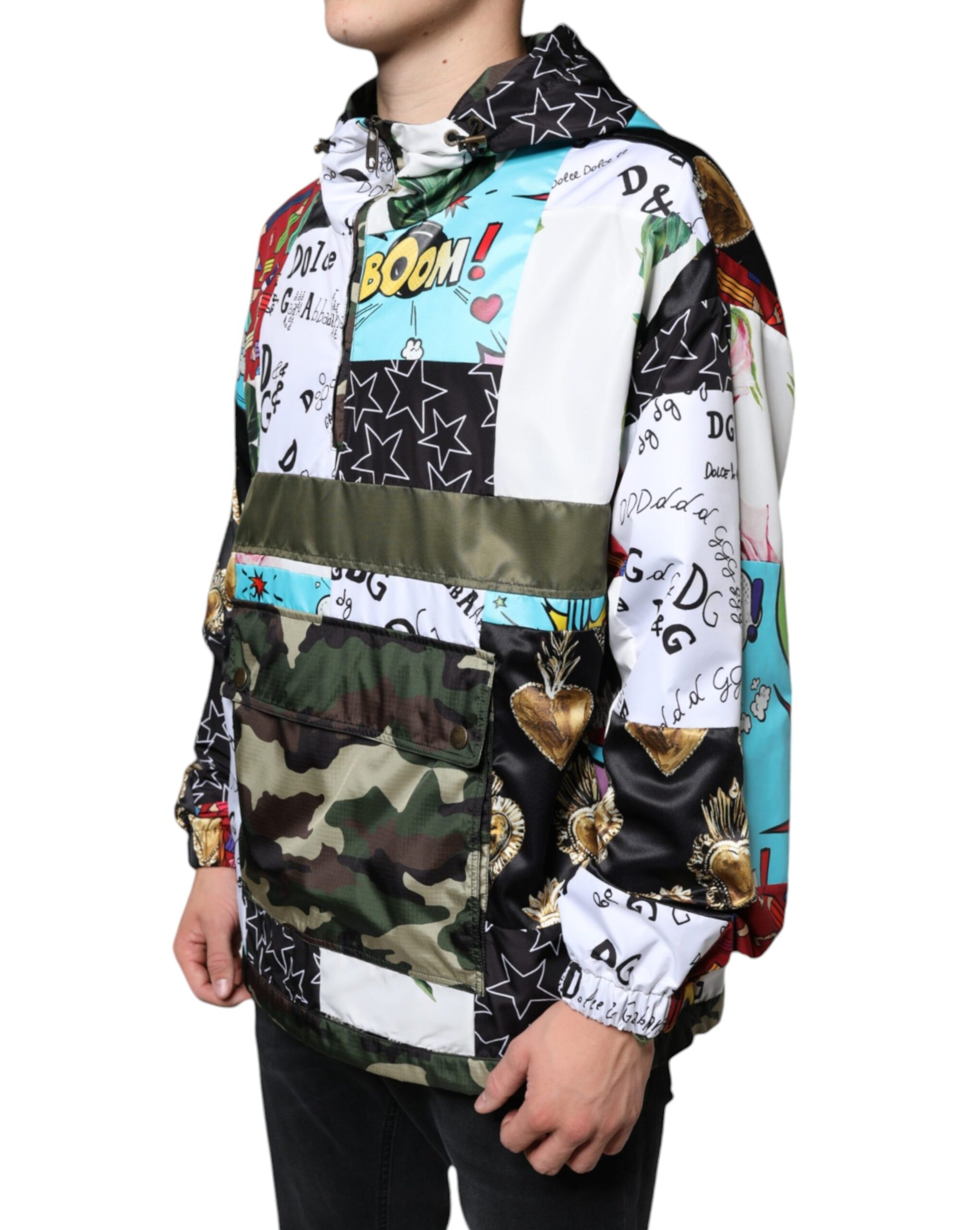 Multicolor Patchwork Cotton Hooded Jacket