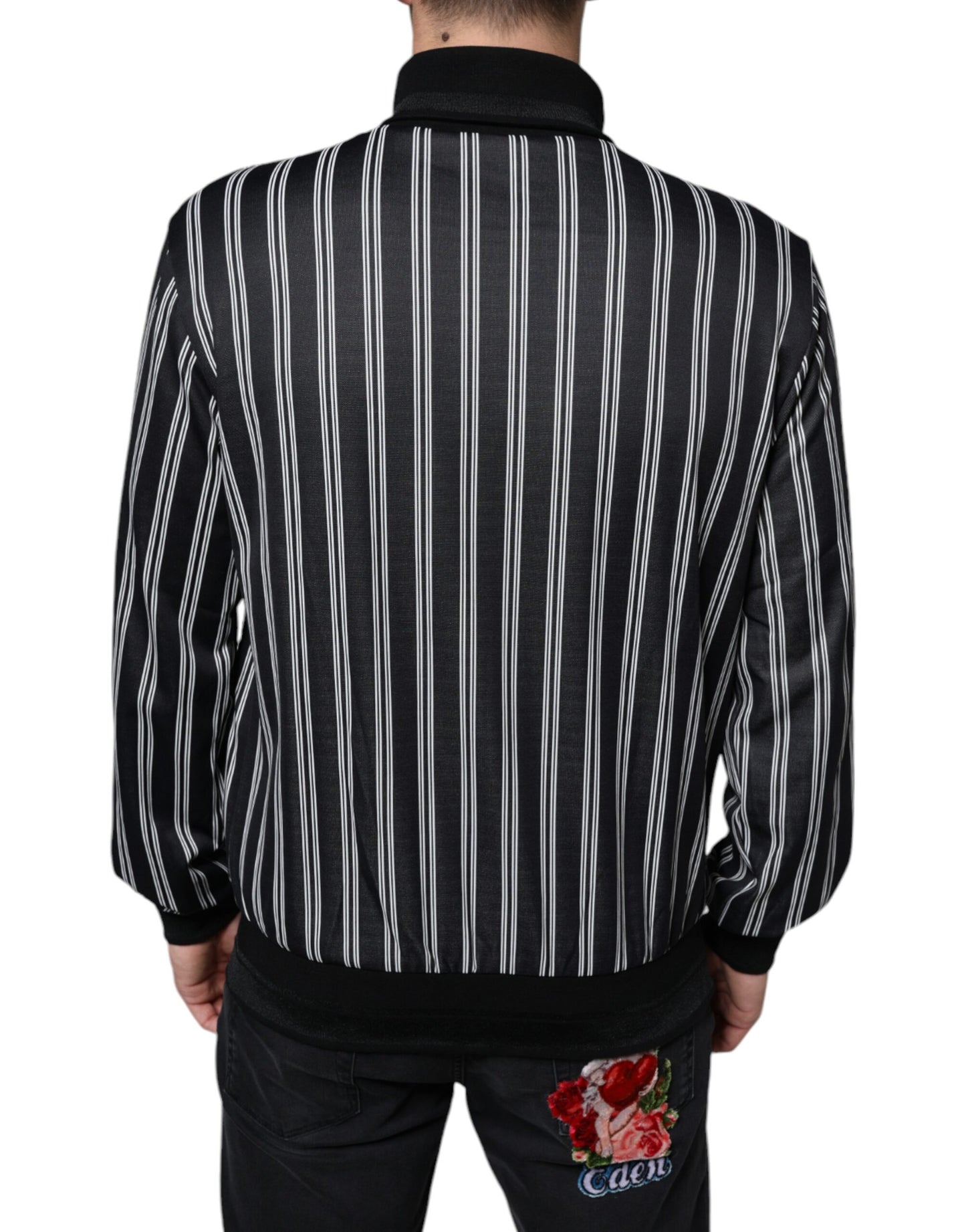 Black White Stripes Full Zip DNA Milano Men Sweater