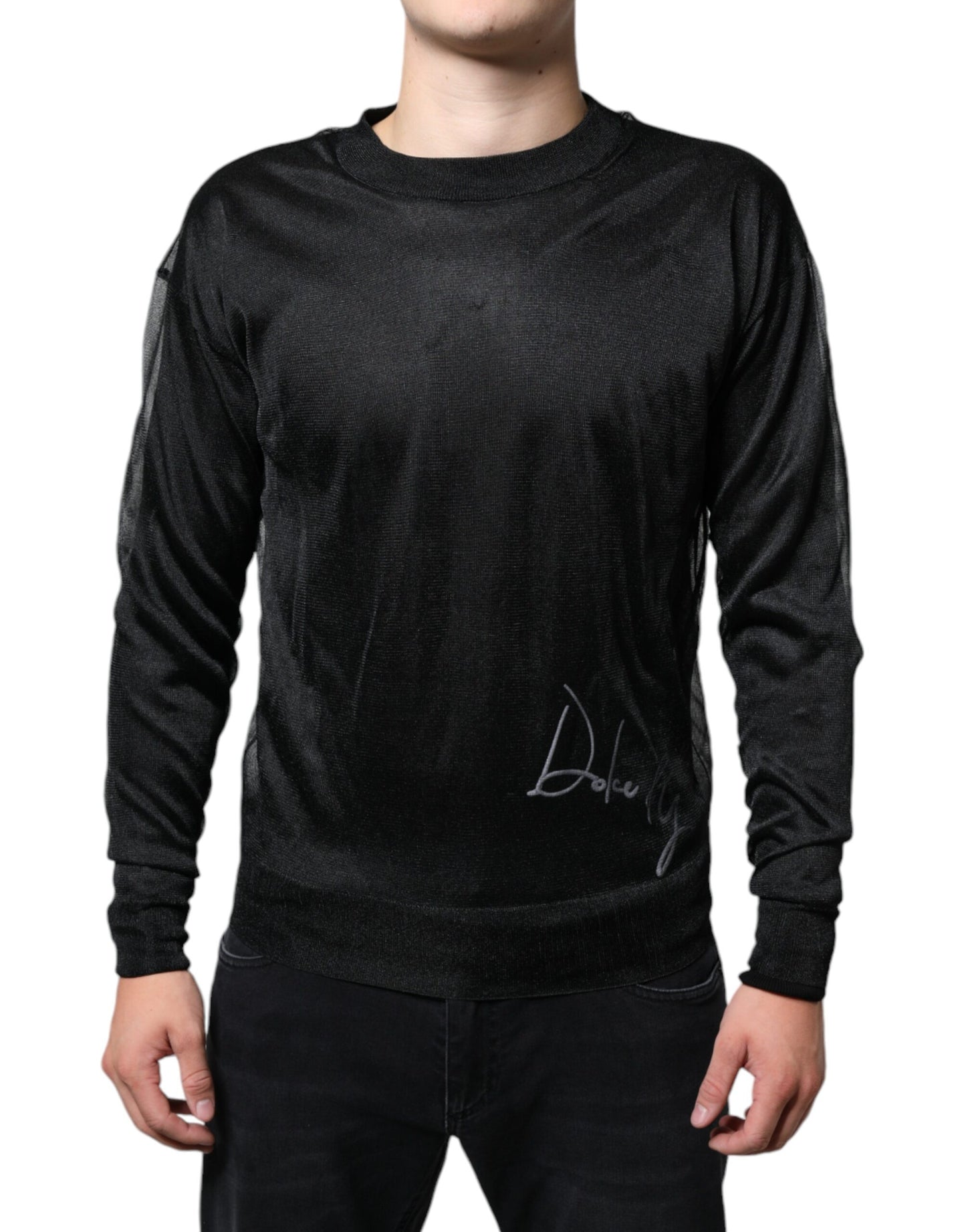 Black Polyester Pullover Sweatshirt Sweater