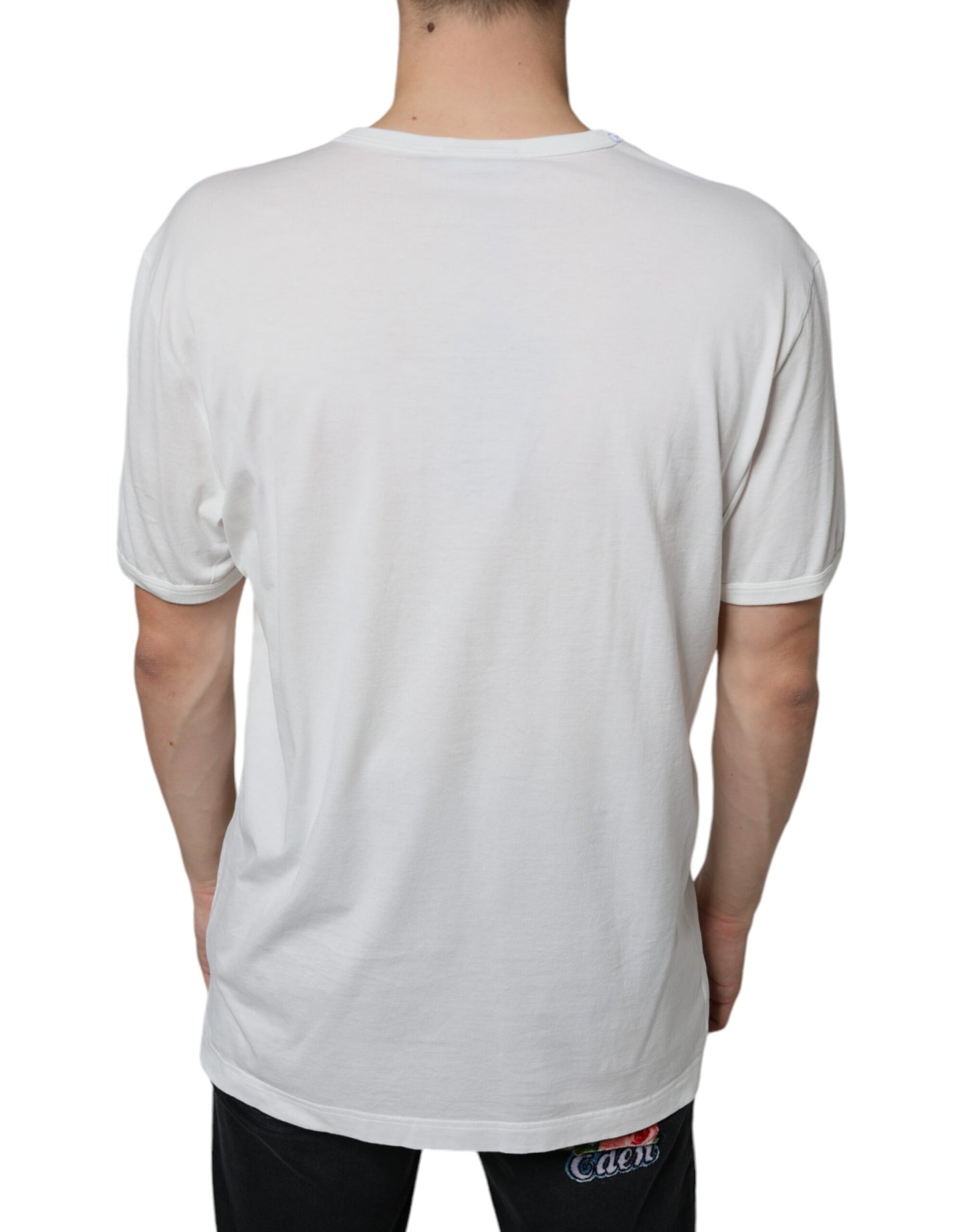 White Logo Embossed Cotton Crewneck T-shirt