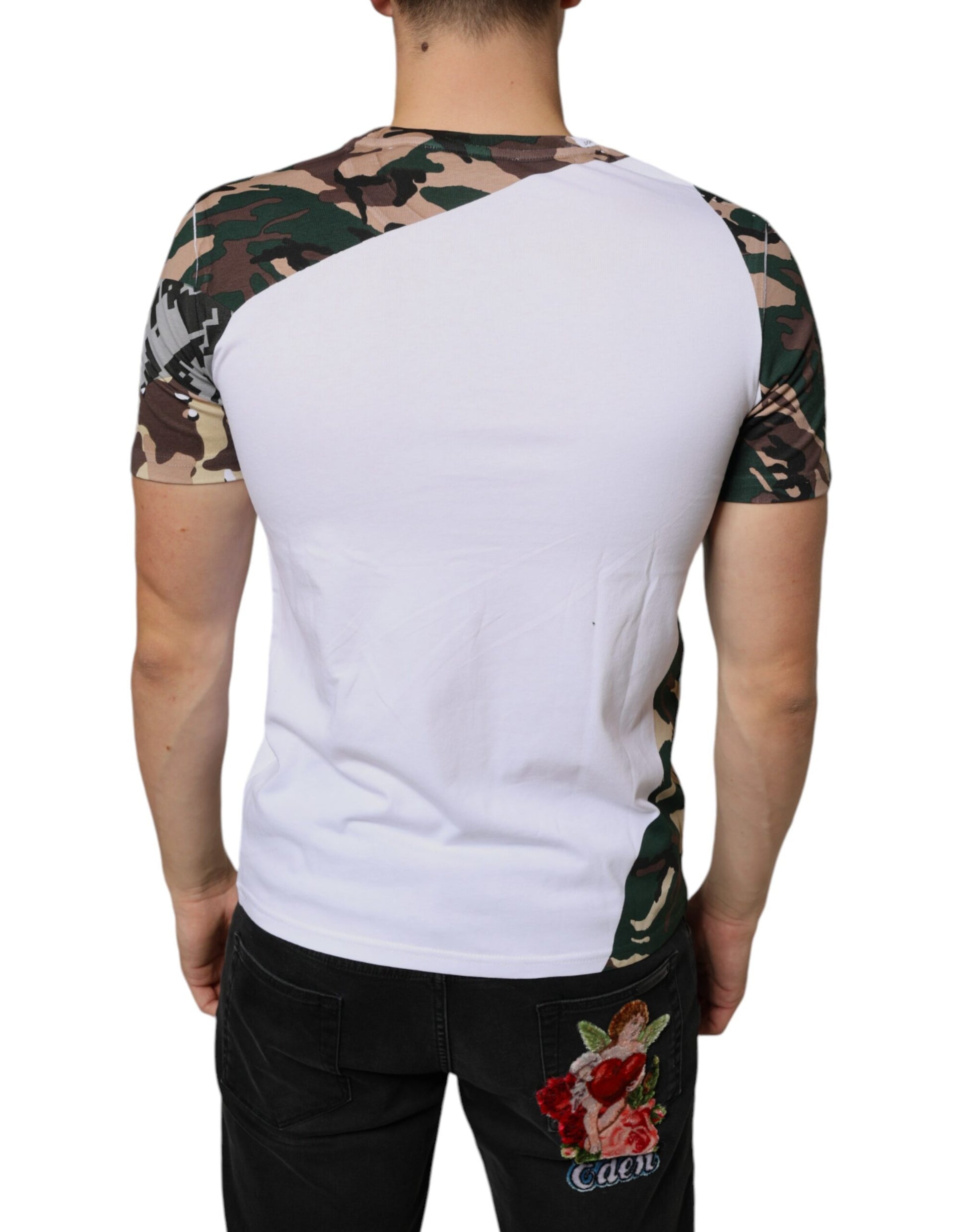 White Camouflage Stars Crew Neck T-shirt