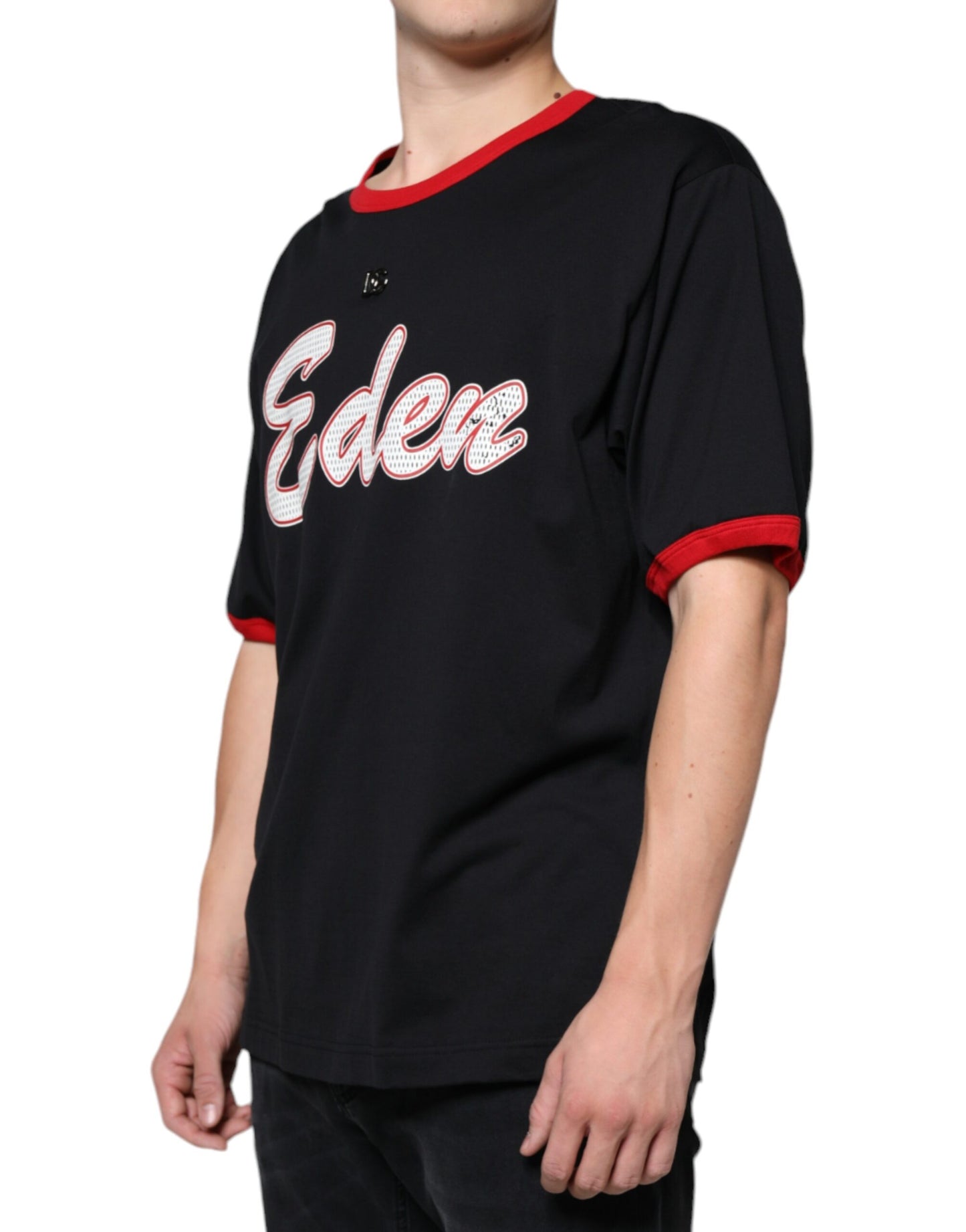 Black EDEN Patch Cotton Crew Neck T-shirt