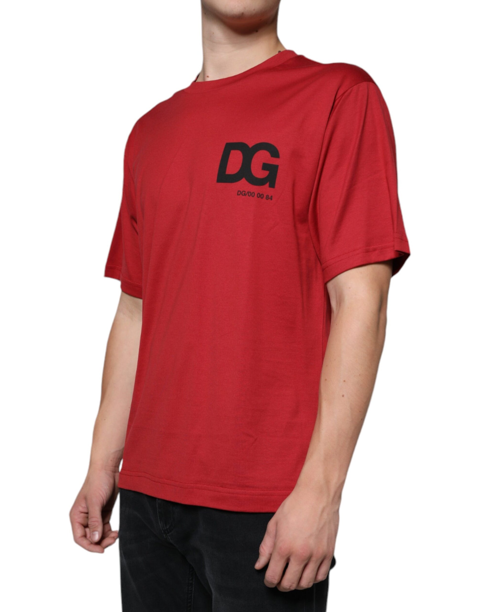 Red Cotton DG Logo Print Crew Neck T-shirt